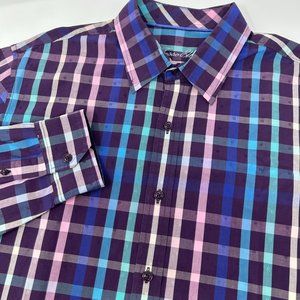 Tasso Elba Mens Button‎ Up Plaid Shirt Size L